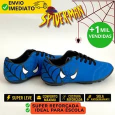 Chuteira Homem Aranha Infantil Society e Futsal Costurada Reforçada Tênis Criança Escola Futebol