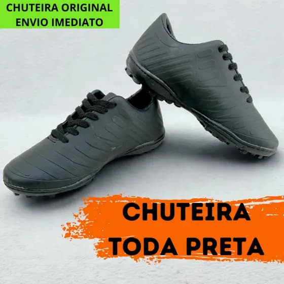 Chuteira Toda PRETA TOTAL BLACK SOCIETY e FUTSAL Envio Rápido Boa e Barata Leve Resistente Promoção