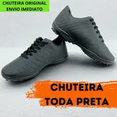 Chuteira Toda PRETA TOTAL BLACK SOCIETY e FUTSAL Envio Rápido Boa e Barata Leve Resistente Promoção