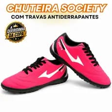 Chuteira Society Pink Unissex Leve Confortável Trava Baixa Antiderrapante Grama Sintética Copa Brasil