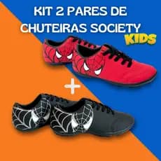KIT 2 CHUTEIRAS KIDS FUTSAL/SOCIETY ESTILO HOMEM-ARANHA LEVE e RESISTENTE PRO TREINO OU ESCOLA