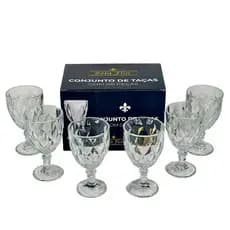 Jogo De Taças De Vidro para festas,decoração,bebidas fria e quentes com 6 Unid Diamond 330ml Transparente