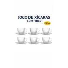 Jogo de Xícaras Com Pires 200ml Vidro 6 Unidades