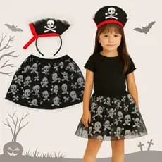 (V)Fantasia Halloween Infantil Pirata com Estampa de Caveiras 🏴‍☠️PRQY