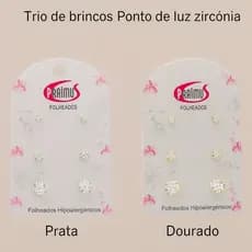 (V)Trio de Brincos Ponto de Luz Zircônia – Folheados Hipoalergênicos (Prata e Dourado)2R11