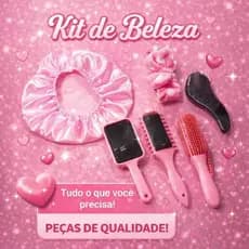 Kit Capilar 6 Peças - Touca de Cetim, Faixa Skincare, Escova Raquete, Escova Fitagem, Escova Polvo e Escova MágicaCRFS