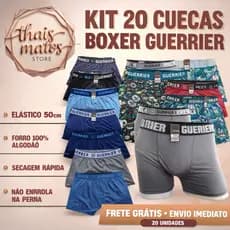 Kit 20 Cuecas Boxer Guerrier Masculina Original | Conforto, Forro 100% Algodão, Secagem Rápida