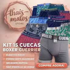 Kit 15 Cuecas Boxer Masculina Guerrier Original | Conforto Premium, Forro 100% Algodão, Secagem Rápida