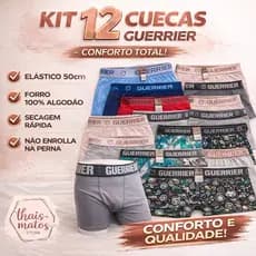 Kit 12 Cuecas Boxer Guerrier Masculina Original | Conforto, Forro 100% Algodão, Secagem Rápida