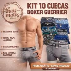 Kit 10 Cuecas Boxer Guerrier Masculina Original | Conforto, Forro 100% Algodão, Secagem Rápida