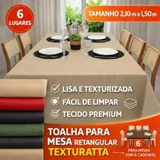 Toalha de Mesa Retangular Lisa 6 Lugares Cadeira 2,10x1,50m Texturatta Cozinha Buffet Festa