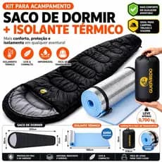 Kit Camping Guepardo Saco de Dormir + Isolante Térmico Alumínio 6mm Leve Compacto Impermeável Trilha Acampamento