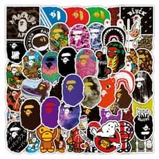 50PCS Adesivos De Bape Fashon Marca A Macaco De Banho Para Notebook Decalque De Capacete