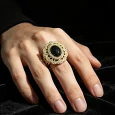 BRILHO - Anel Vintage de Liga com Obsidiana Negra - Moda Feminina para Dia das Mães 054-201
