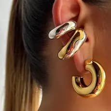Conjunto De 3 Brincos Europeus E Americanos Exagerados Com Clips Para A Orelha - Argola Hiphop
