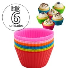 Kit 6 Unidades Forma Silicone AIR FRY FORNO Cupcake Muffins Reutilizáveis - Colorida