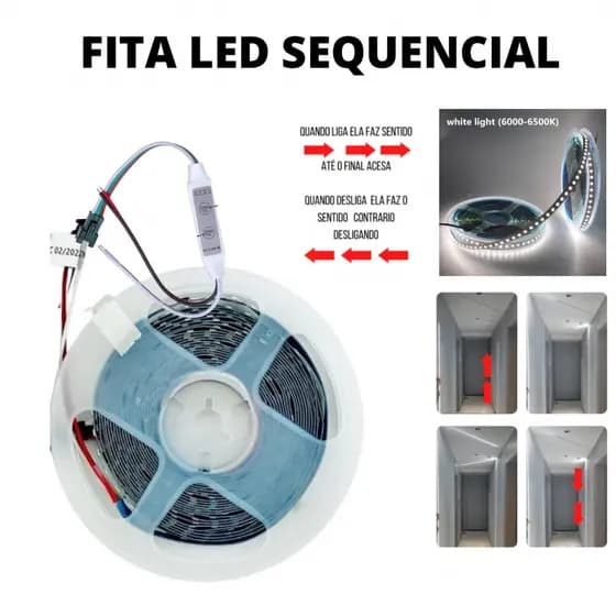 Fita LED 3528 120 LED’s 10 Metros Sequencial 24V Branco Frio 6500K