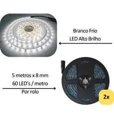10 Metros Fita Led 3528 Branco Frio 60 LED/m 12v IP65 COM Silicone _ 2 Fitas 5 Metros Cada