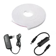 Fita Led Neon 5m Branca Fria 12v Com Fonte 3A e Interruptor P4