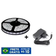 Fita Led 3528 Rolo 5 Metros 300 Leds Silicone Ip65 Prova Dágua Bivolt Branco Frio Dupla Face com Fonte