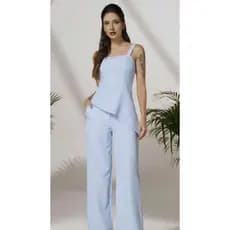X569 Conjunto de blusa assimétrica feminina alfaiataria, blusa curta irregular e calças roupa