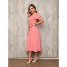 X155 Vestido Midi Femininocom manga Bolso e cinto - Duna