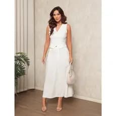 X190 Conjunto Feminino Colete com bolso falso e botoes e Saia longa Twill