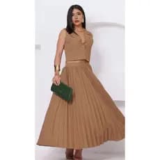 X178/573  Conjunto Feminino Colete + Saia Plissada em Alfaiatria