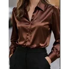 X213 Camisa Feminina Cetim com Mangas Longas em Tecido Suave