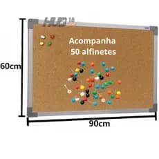 Quadro De Aviso Cortiça Aluminio 90X60cm Stalo +50 Alfinetes