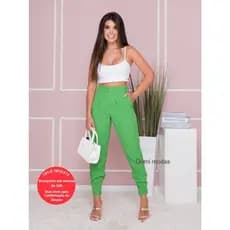 Domi Modas Calça Cenoura Jogger De Linho com ziper na perna tendencia moda L816