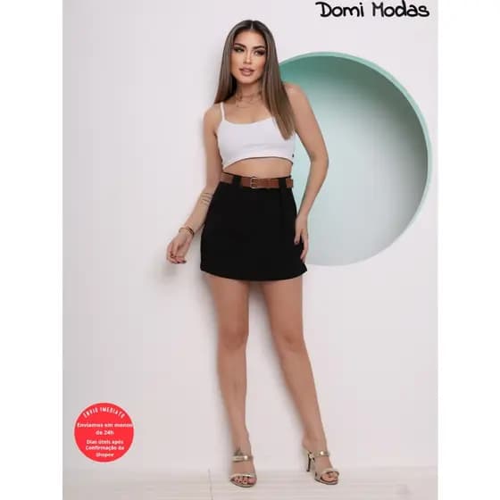 Domi Modas Short Saia Alfaiataria Cintura Alta com Passante 129