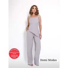 Domi Modas Conjunto Positano Calça Pantalona e Blusa Assimétrica com Alça Fina e Elastano nas Costas Tendência 863000