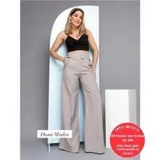 Domi Modas Calça Pantalona de Linho Wide Leg Feminino  L8297