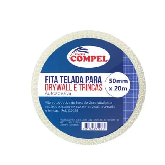 FITA TELADA ADESIVA DE FIBRA DE VIDRO PARA TRINCAS E DRYWALL