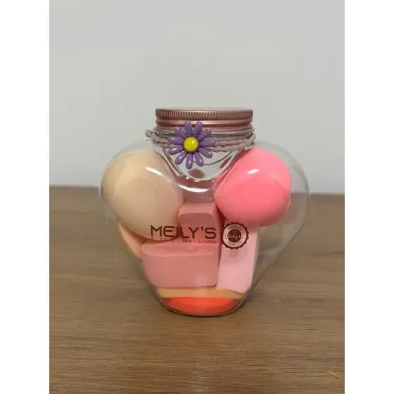 ESPONJA MAQUIAGEM Meilys - Kit 9 Esponjas Pote Coração