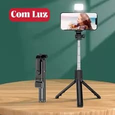 Bastão Pau De Selfie E Tripé para Live, Reunião, Treinamentos, Gravação de Videos Bluetooth com LED