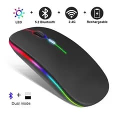 Mouse Sem Fio Bluetooth Recarregável Silencioso LED RGB DPI Ajustável Para Notebook PC