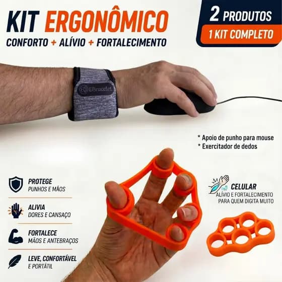 Kit Apoio de Punho E Fortalecedor de dedos Ergonomia Tendinite Dor Cansaço Conforto Muscular Munhequeira