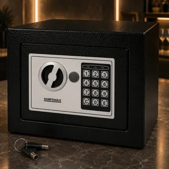 Cofre Digital Eletrônico com Teclado e Chave Preta Segurança Escritório Quarto Hotel Pousada Pequeno