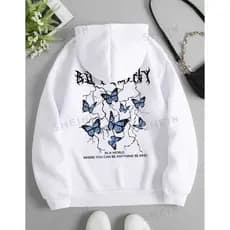 Moletom Canguru  Algodão Ilustração de Borboleta & Slogan Bolso Casaco Unissex Capuz Blusa de Frio Envio Rapido