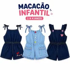 Macacão Macaquinho Jardineira Jeans Infantil Feminino 2 a 4 Anos Confortável e Estiloso