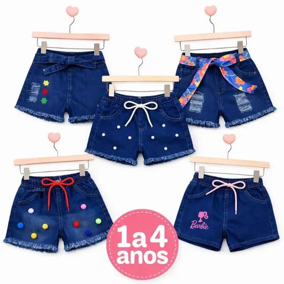 Short Jeans Infantil Menina 1 a 4 Anos Cintura Elástica Confortável Moda Blogueirinha Promoção