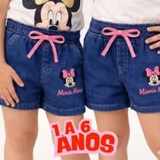 Shorts Feminino Infantil Short verão Short Jeans Infantil Laço Personagem