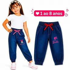 Calça Jeans Infantil Jogger Feminina Bordada 1 a 6 Anos Cós Elástico Confortável Jeans Para Meninas