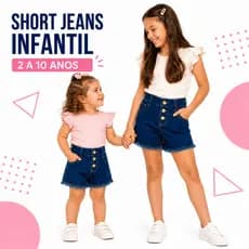 Short Jeans Infantil Menina 1 a 10 Anos Cintura Alta Confortável Moda Blogueirinha Promoção