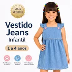 Vestido Jeans Infantil Menina 1 a 4 Anos Roupa Bebê Confortável Leve Moda Infantil