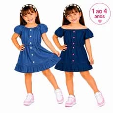 Vestido Jeans Infantil Ciganinha Menina | Confortável e Estiloso | 1 a 3 Anos | Moda Verão