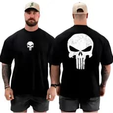 Camisa Algodão Masculina Oversized JUST Top Academia Musculação Caveira 100% Algodão Qualidade