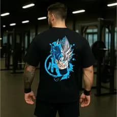Camiseta Oversized Algodão Camisa Masculina Goku Blue Treino Academia Anime Otaku Street